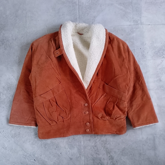 Vintage Jackets & Blazers - Vintage 80s Leather Sherpa Lined Jacket Shearling Collar